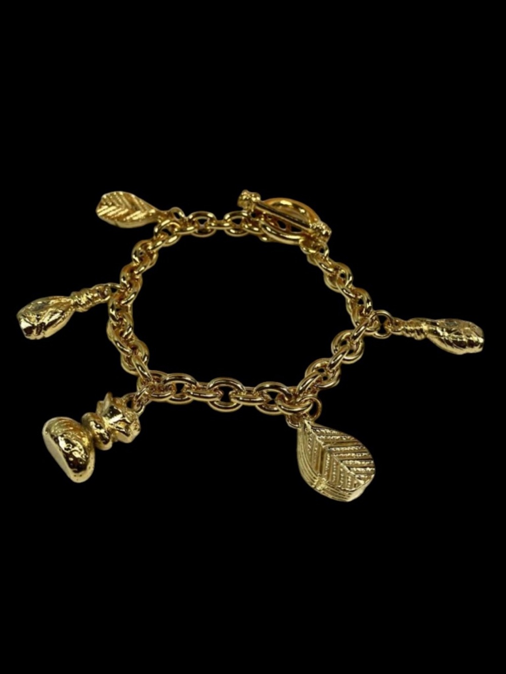 Kenzo Vintage Gold Plated Leaf Charm Bracelet - Women Jewelry